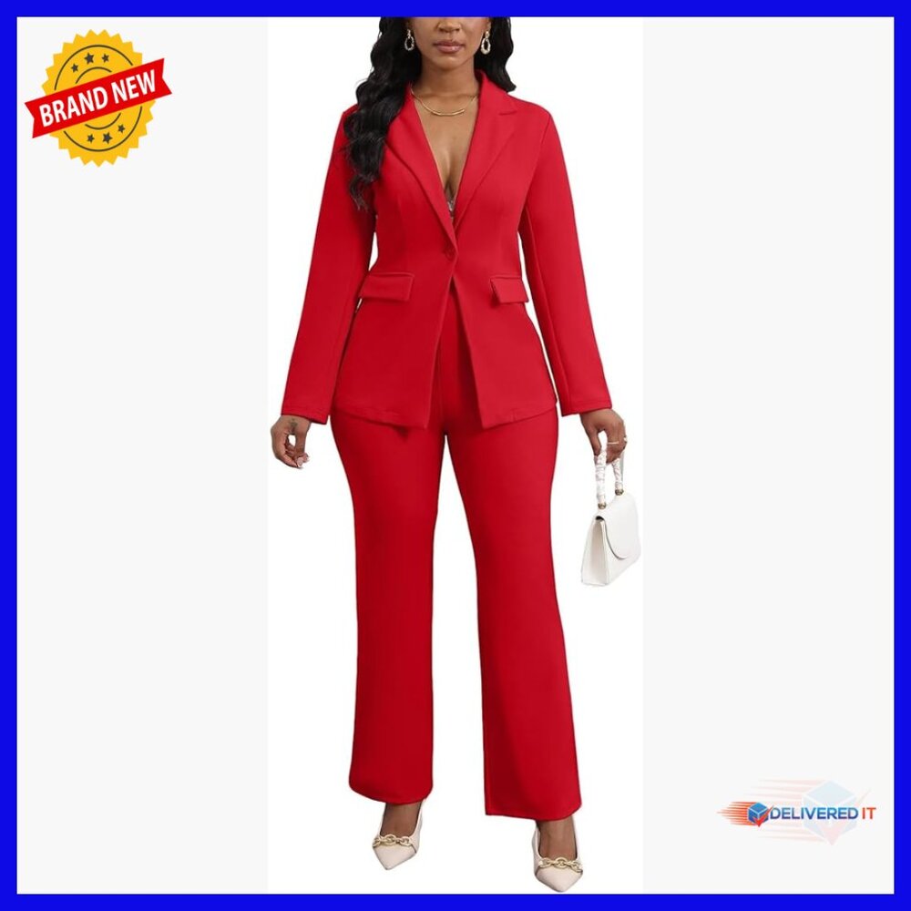 2 Piece Pant Suit Blazer Flare Pants Set Business Formal Work Office